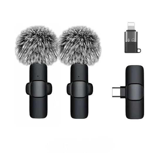 Elebase K9 Dual Wireless Lavalier Microphone for Android/iPhone – 3-in-1 Collar Mic with USB-C & Lightning Plug | Furry Windscreens | Noise Cancellation, Vlogging, YouTube, Interviews, Reels