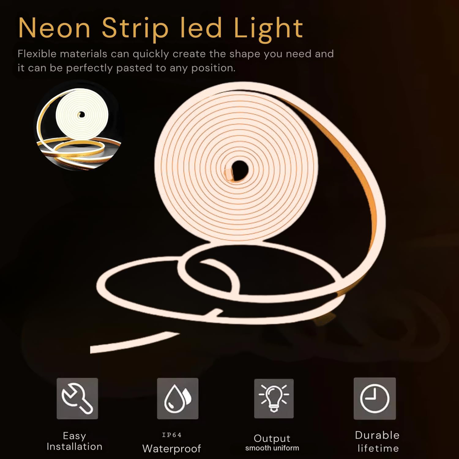 16.4 Feet Neon LED Strip Lights, with 12V Adapter, Waterproof IP65, Silicone Flexible Rope Light for Home Décor | Led Strip Lights | Neon Lights | Strip Lights | 5 Meter | (WARM-WHITE02)