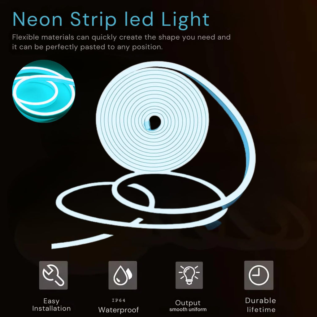 16.4 Feet Neon LED Strip Lights, with 12V Adapter, Waterproof IP65, Silicone Flexible Rope Light for Home Décor | Led Strip Lights | Neon Lights | Strip Lights | 5 Meter | (WARM-WHITE02)