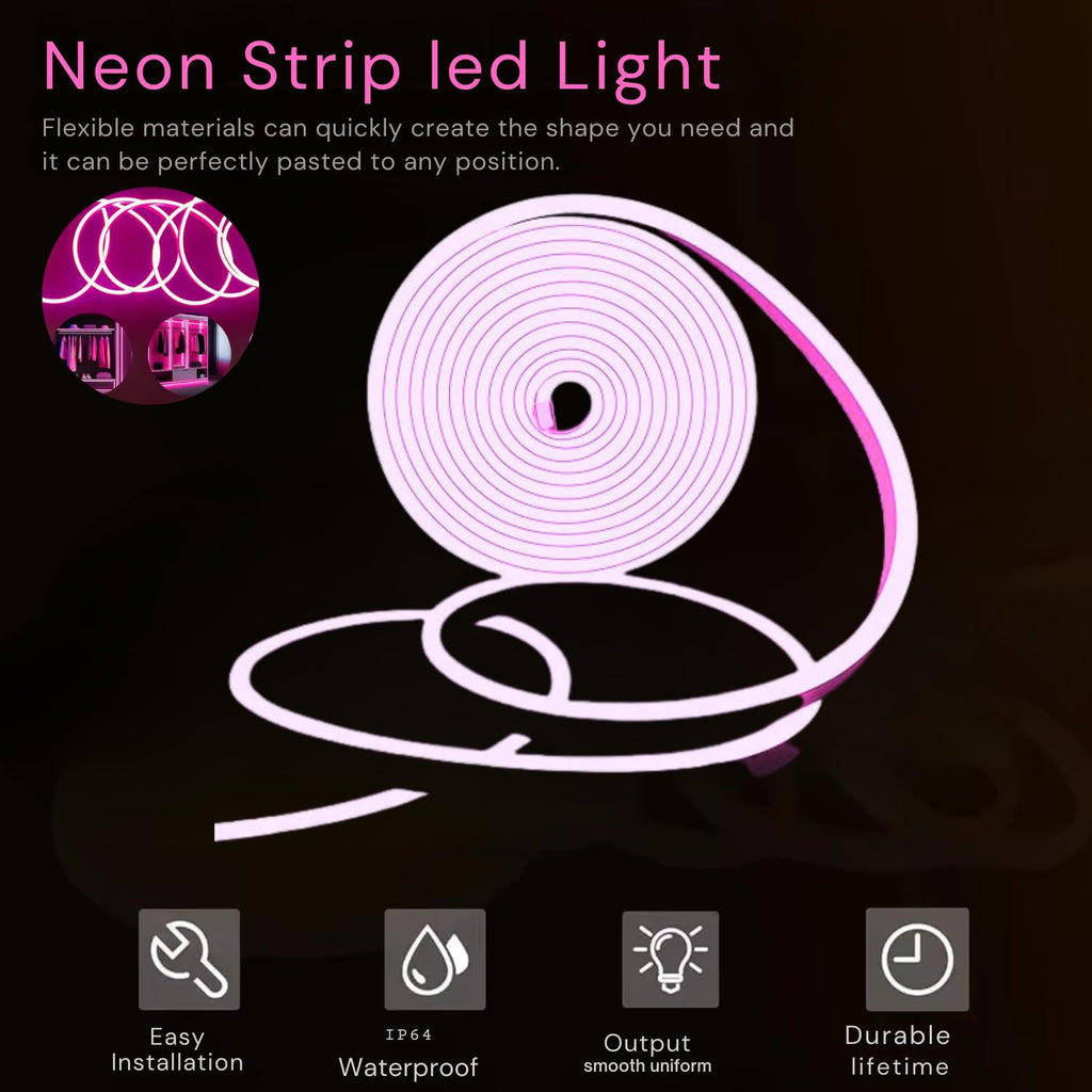 16.4 Feet Neon LED Strip Lights, with 12V Adapter, Waterproof IP65, Silicone Flexible Rope Light for Home Décor | Led Strip Lights | Neon Lights | Strip Lights | 5 Meter | (WARM-WHITE02)
