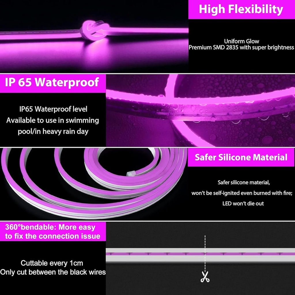 16.4 Feet Neon LED Strip Lights, with 12V Adapter, Waterproof IP65, Silicone Flexible Rope Light for Home Décor | Led Strip Lights | Neon Lights | Strip Lights | 5 Meter | (WARM-WHITE02)