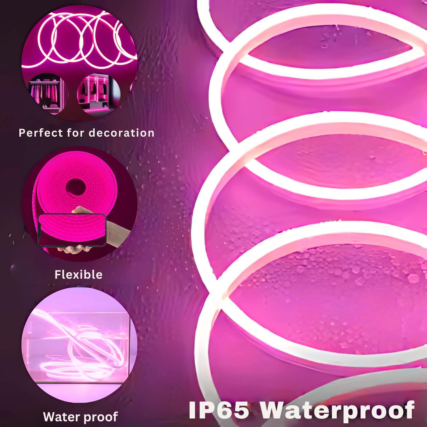 16.4 Feet Neon LED Strip Lights, with 12V Adapter, Waterproof IP65, Silicone Flexible Rope Light for Home Décor | Led Strip Lights | Neon Lights | Strip Lights | 5 Meter | (WARM-WHITE02)