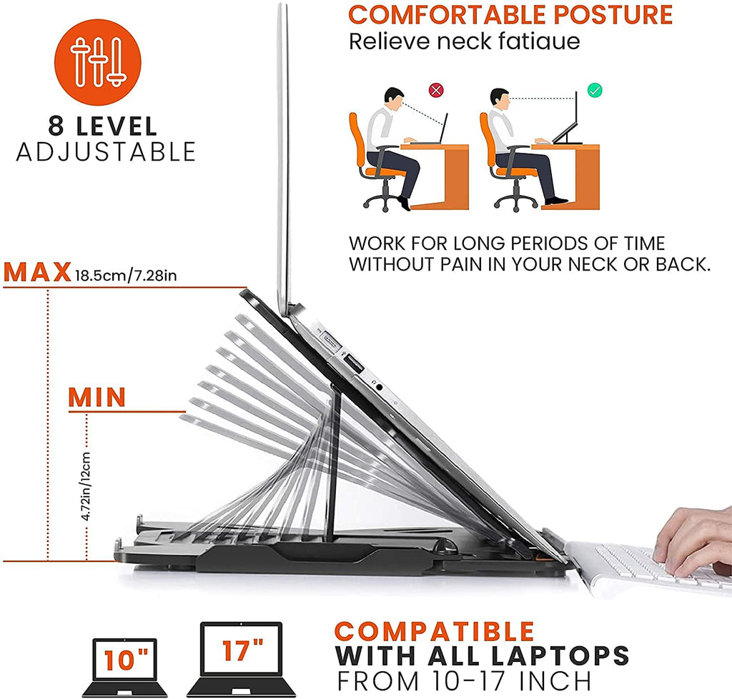STRIFF Laptop Tabletop Stand, Adjustable Laptop Computer Stand, Multi-Angle, Portable Foldable Laptop Riser Notebook Holder Compatible for 9 to 15.6 Laptops (Black)