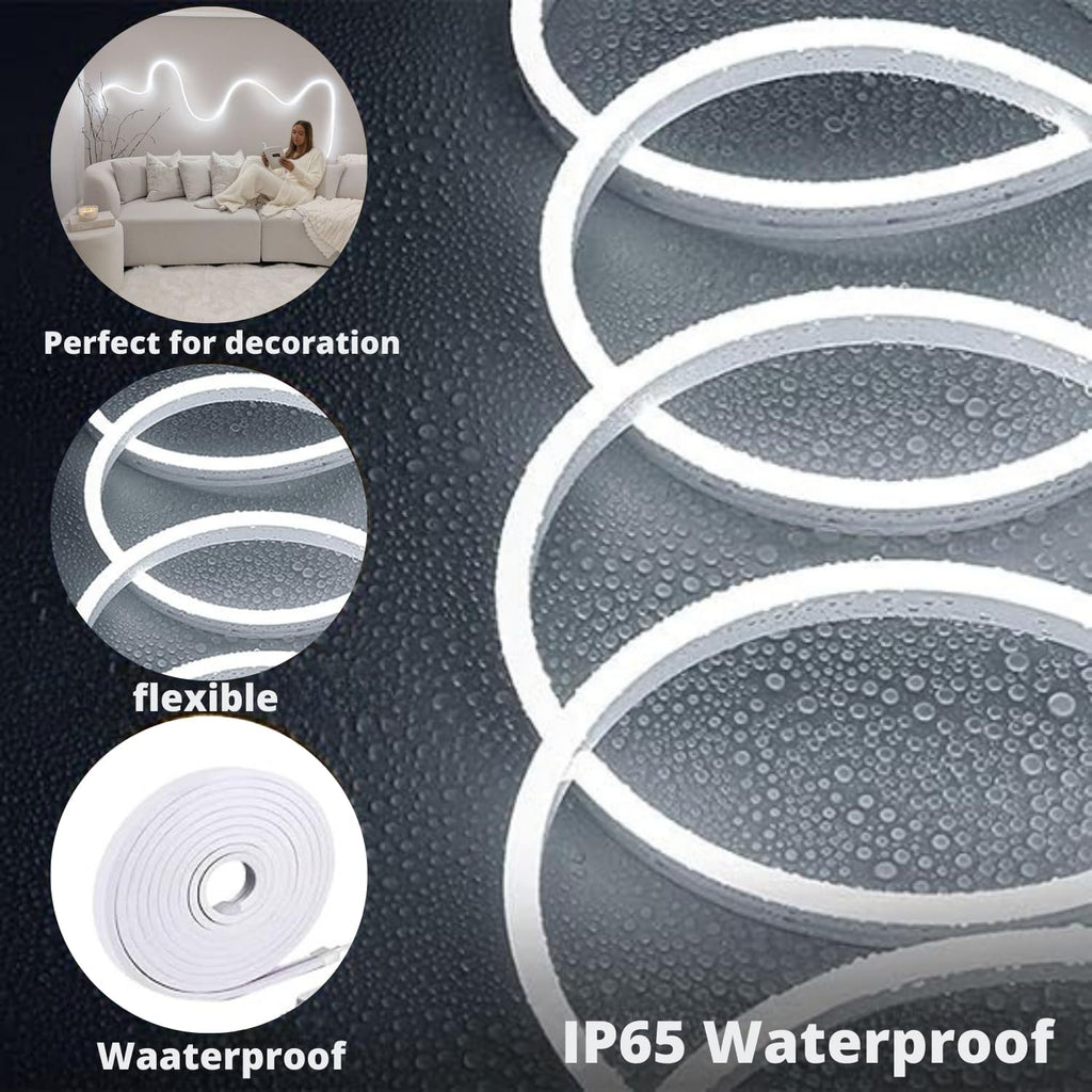 16.4 Feet Neon LED Strip Lights, with 12V Adapter, Waterproof IP65, Silicone Flexible Rope Light for Home Décor | Led Strip Lights | Neon Lights | Strip Lights | 5 Meter | (WARM-WHITE02)